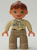 LEGO 47394pb021 Duplo Figure Lego Ville, Female, Dark Tan Legs, Tan Top, Reddish Brown Ponytail Hair, Green Eyes (Zoo Keeper)