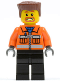 LEGO cty0154 Construction Worker - Orange Zipper, Safety Stripes, Orange Arms, Black Legs, Reddish Brown Flat Top Hair, Beard around Mouth